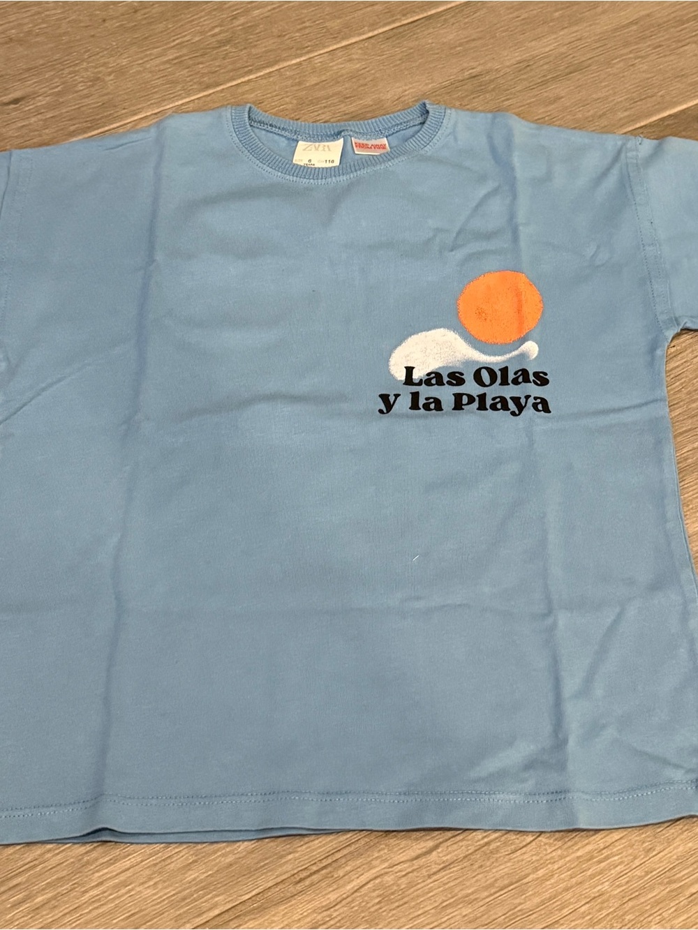 Light Blue ZARA 'Las Olas y la Playa' Graphic Tee